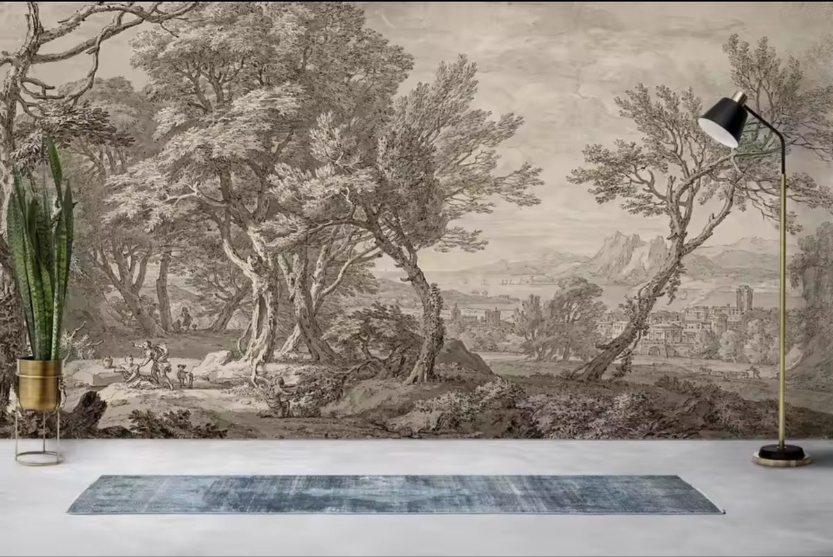 Classic Landscape Tree Mural Wallpaper – Beige & Taupe